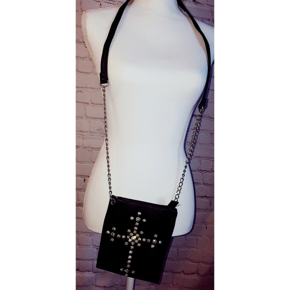Black Bling Rhinestone Cross Crossbody Bag Purse - Picture 1 of 3